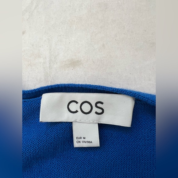 Cos Blue 100% Wool Knit Maxi Sweater Dress Scarf Neck M Quiet Luxury Minimalist - Picture 9 of 10